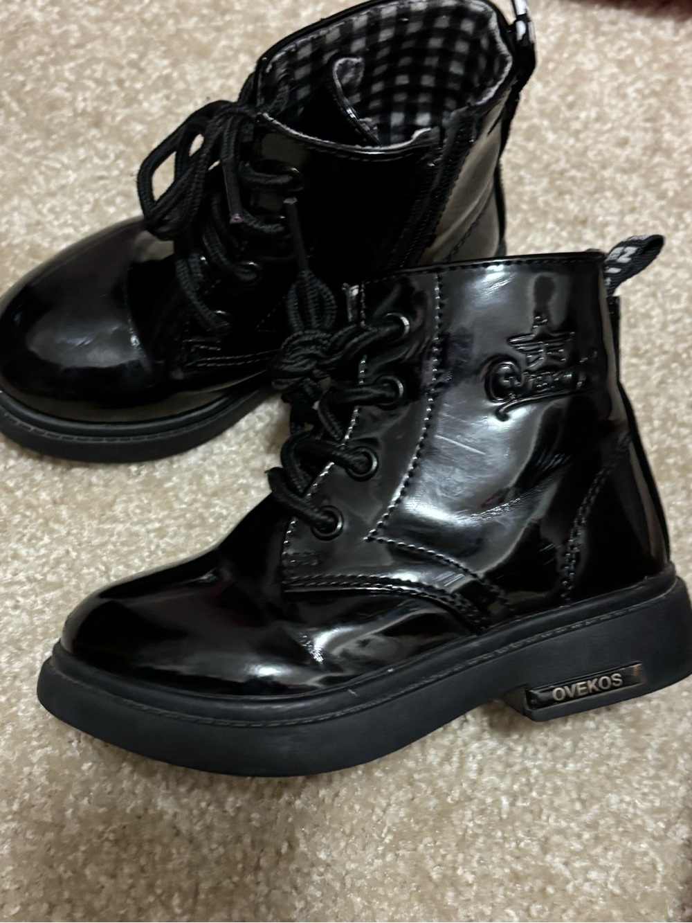Kids Black Patent Lace-Up Ankle Boots